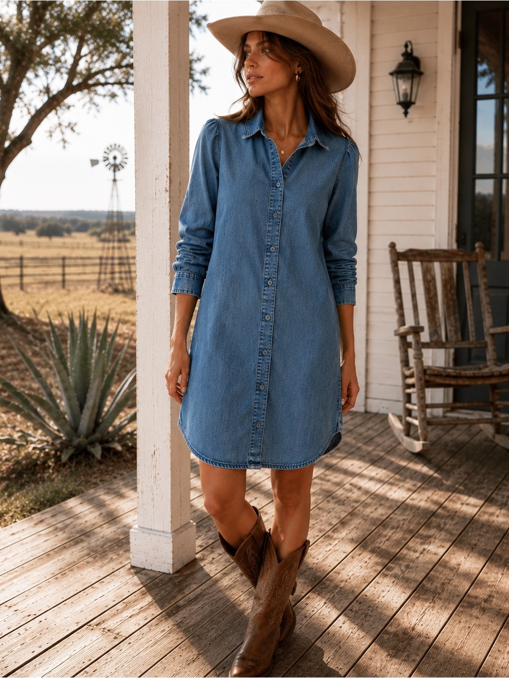 F&F Women’s Size 2 Denim Shirt Dress Chambray Button Down Casual Chic Western - Picture 1 of 7